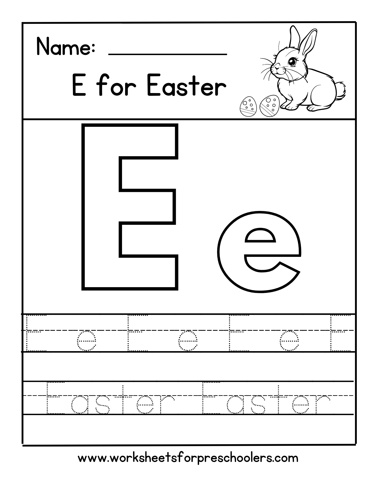 E for Easter Letter Tracing Worksheet E for Easter Letter Tracing Worksheet