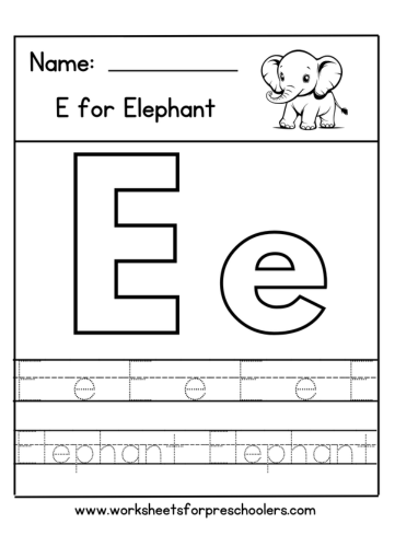 E for Elephant Letter Tracing Worksheet 
