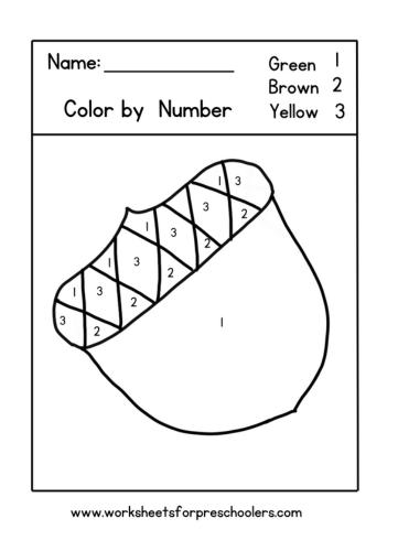 Acorn Color By Number Worksheet Preschool