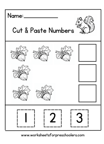 Cut and Paste Math Worksheet Fall Theme Preschool