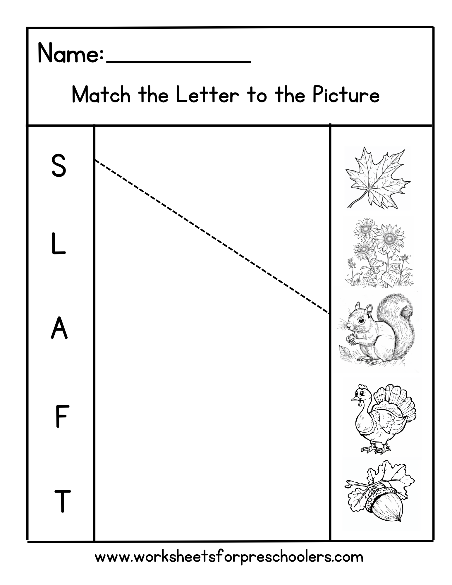 Fall Matching Beginning Sound Worksheet Preschool