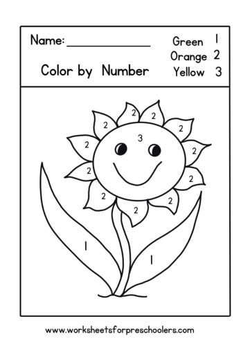 Sunflower Color By Number Worksheet Preschool