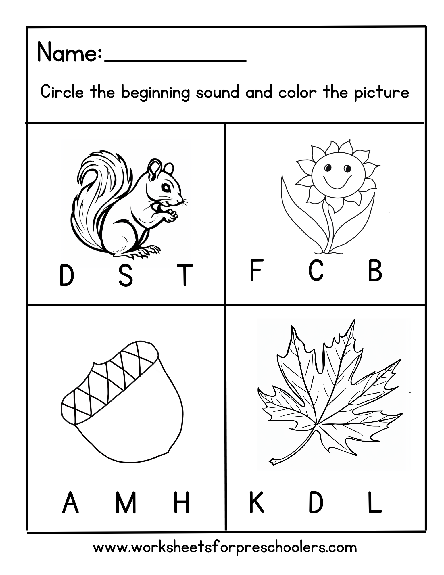 Fall theme letter recognition worksheet preschool