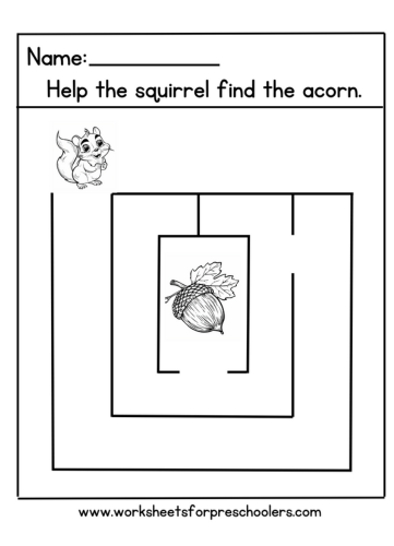 Fall Theme Maze Worksheet Preschool