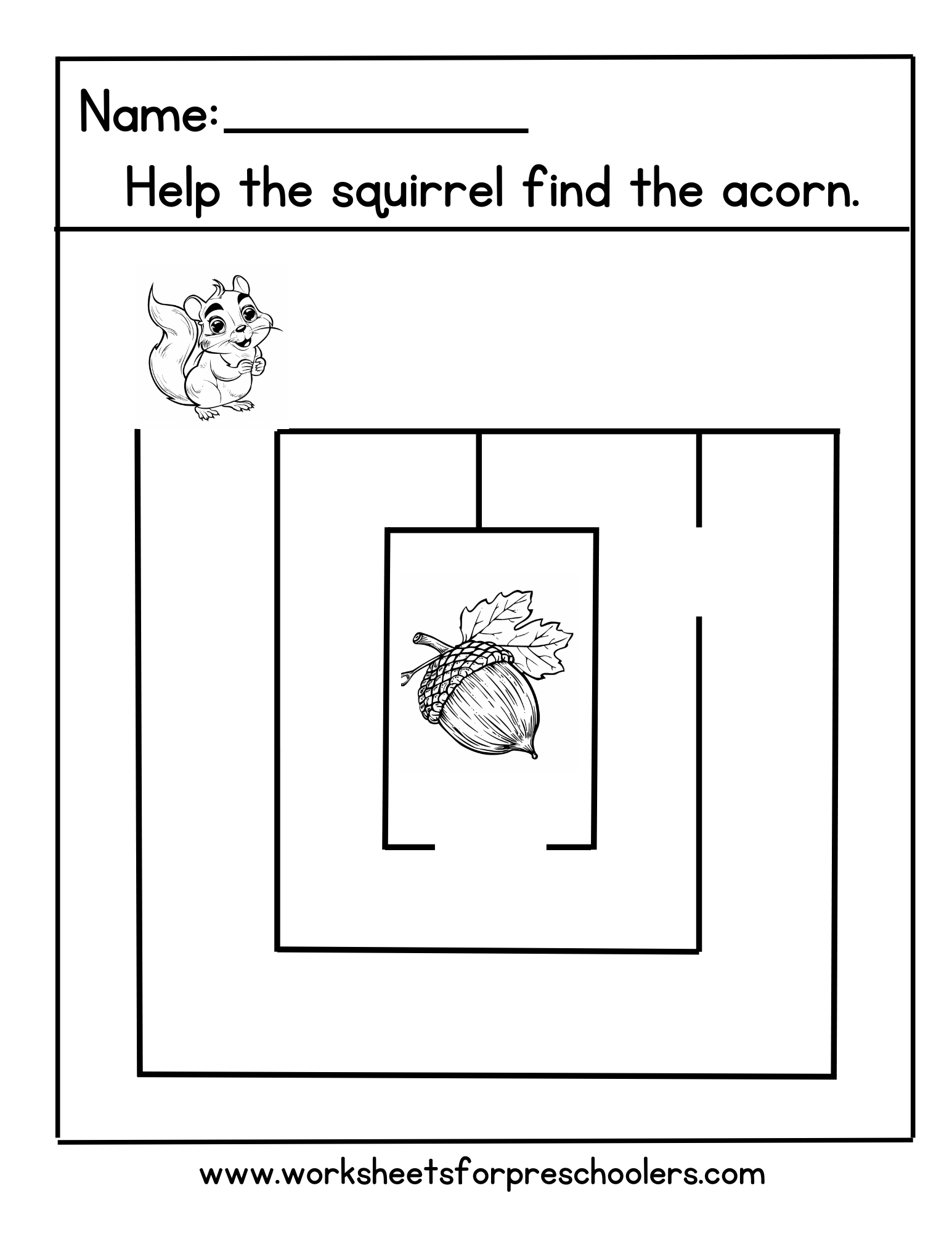 Fall Theme Maze Worksheet Preschool