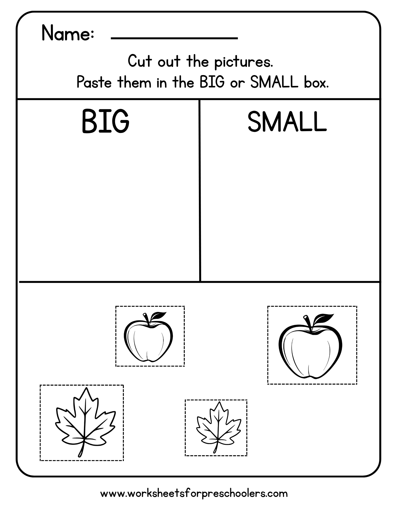 Big and Small Worksheet Big and Small Worksheet