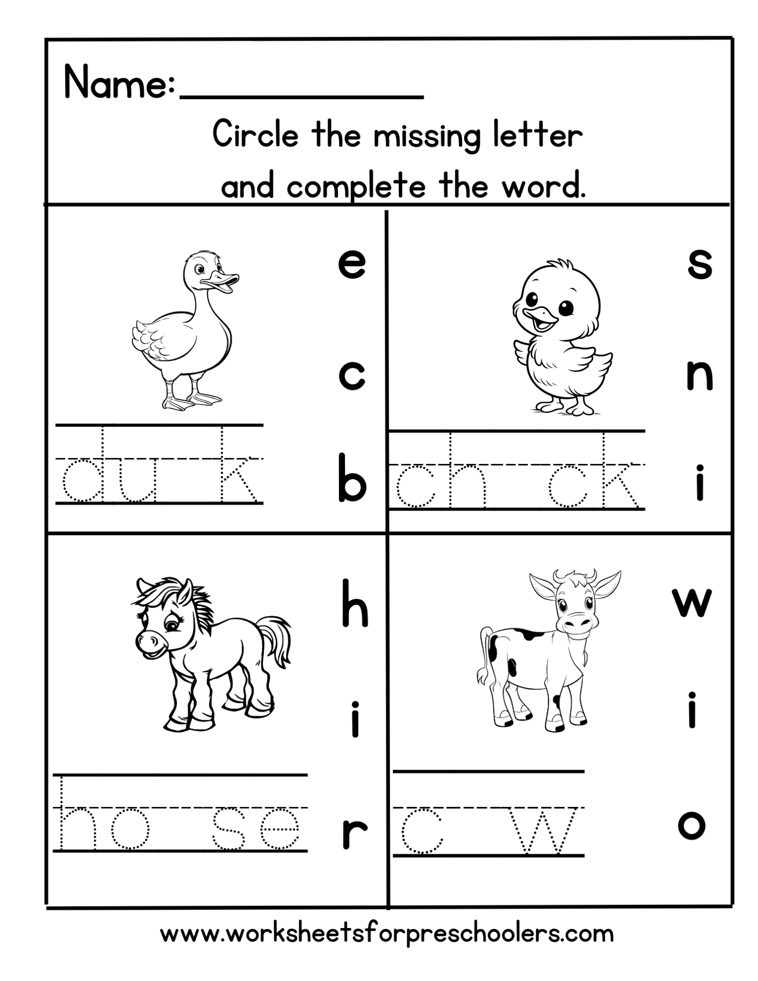 Farm Missing Letter Worksheet