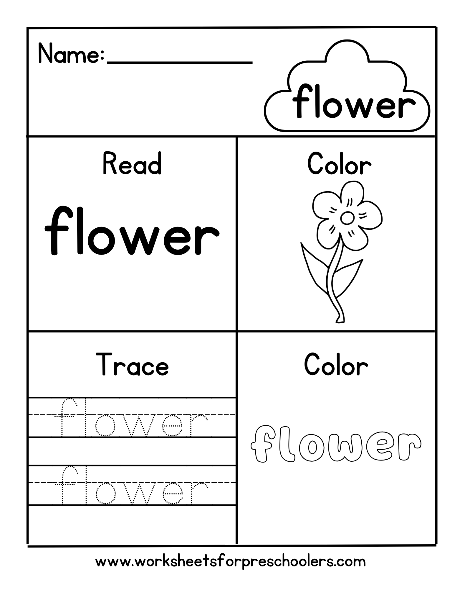Read and Write Word Flower Worksheet