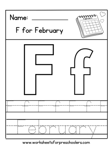 F for February Letter Tracing Worksheet