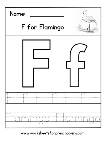 F for Flamingo Letter Tracing Worksheet