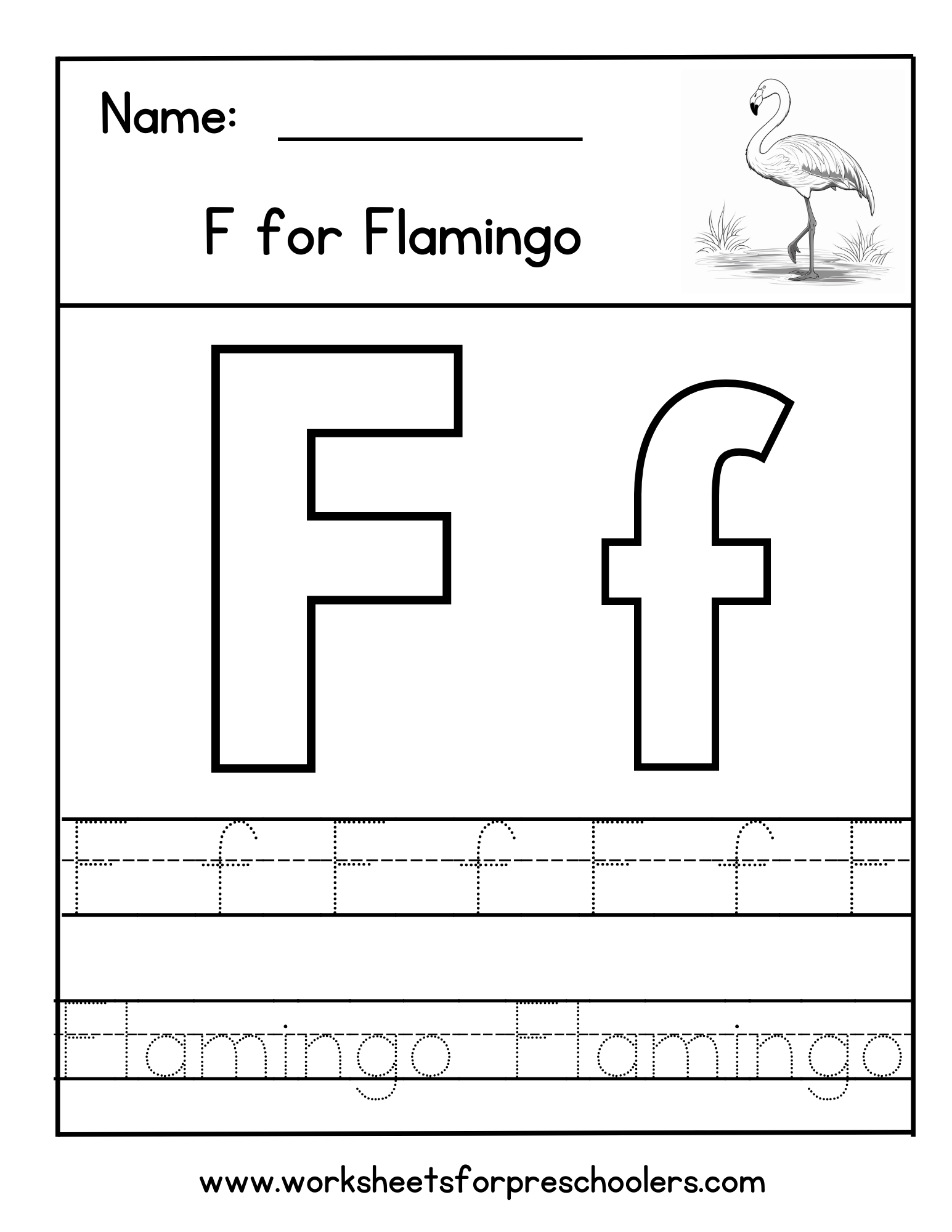 F for Flamingo Letter Tracing Worksheet F for Flamingo Letter Tracing Worksheet