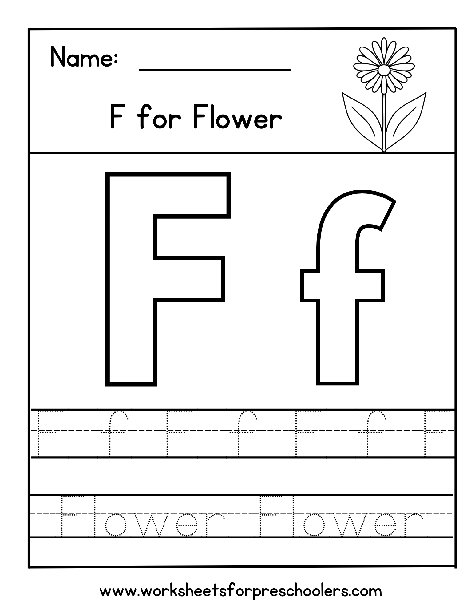 F for Flower Letter Tracing Worksheet