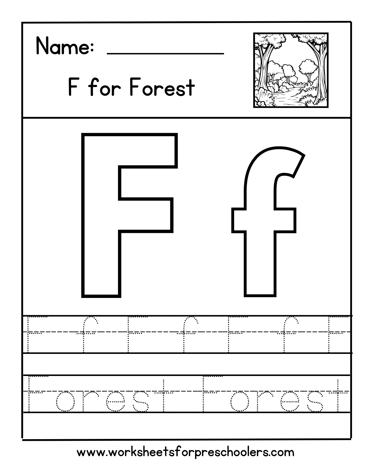 Letter F for Forest Worksheet