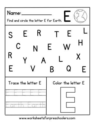 E for Earth Day Worksheet