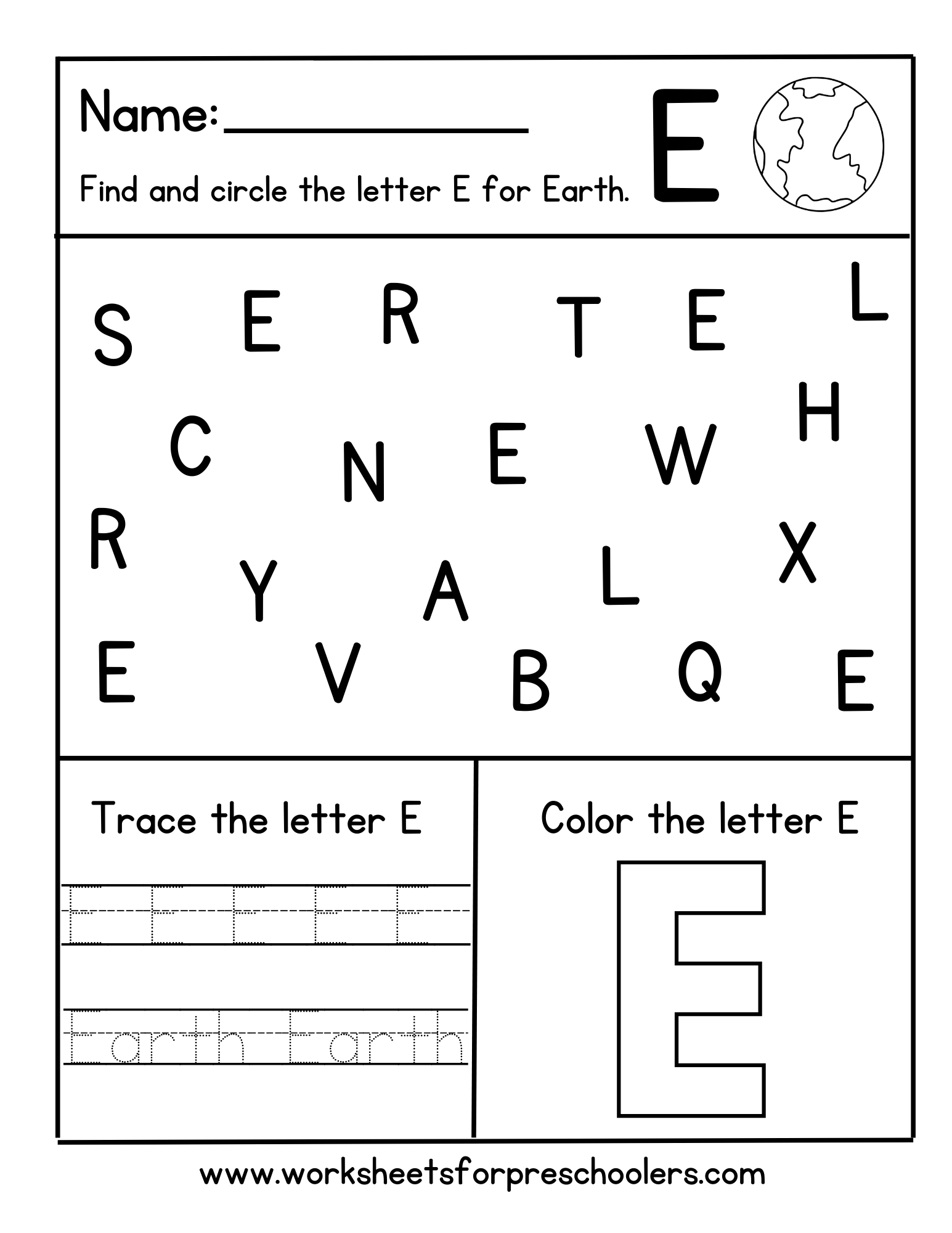 Find and Circle Letter E for Earth Day Worksheet Find and Circle Letter E for Earth Day Worksheet