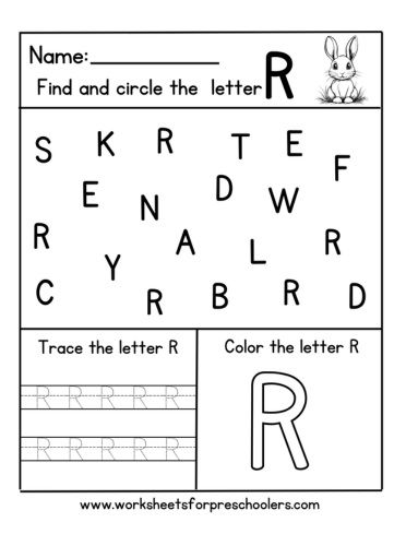 Find Trace Letter R for Rabbit Worksheet