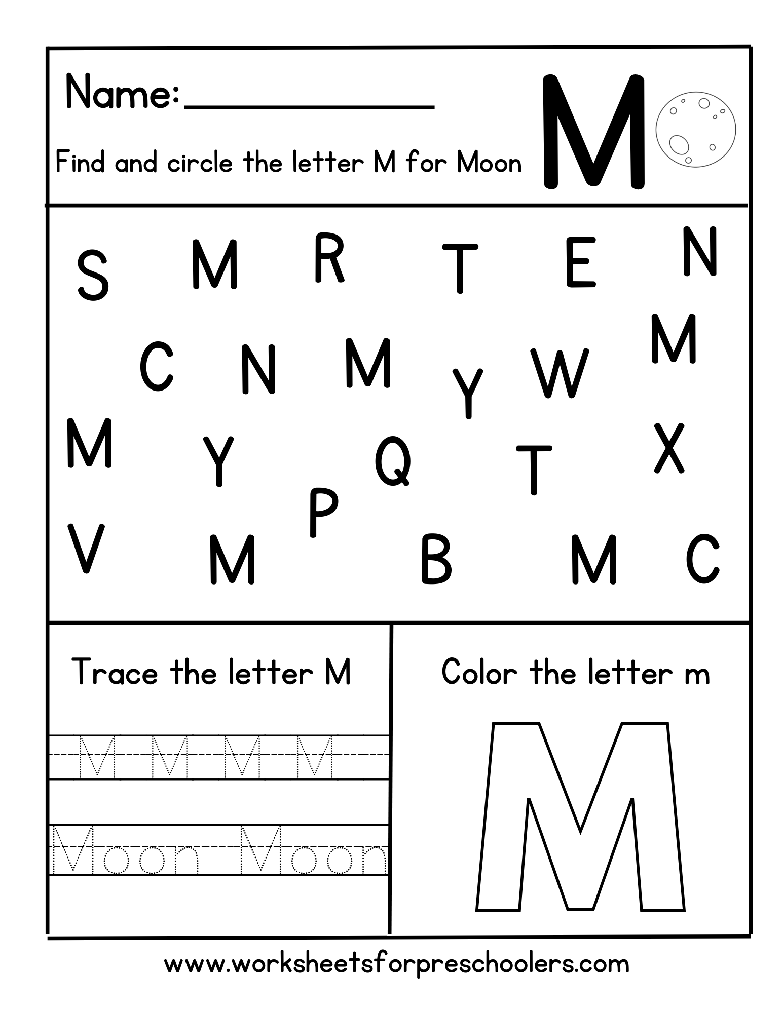 Letter M for Moon Worksheet