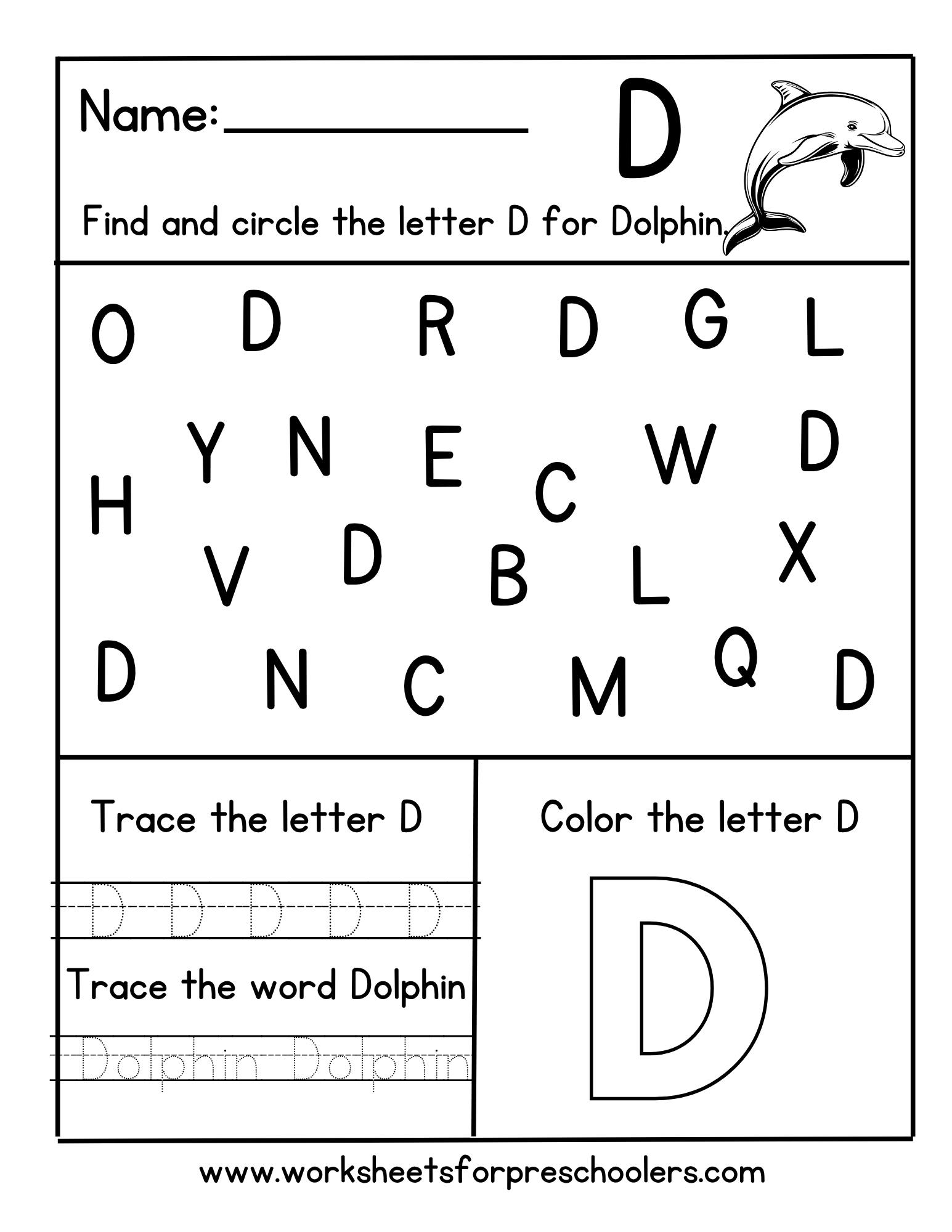 Dolphin Letter D Tracing Printable Dolphin Letter D Tracing Printable