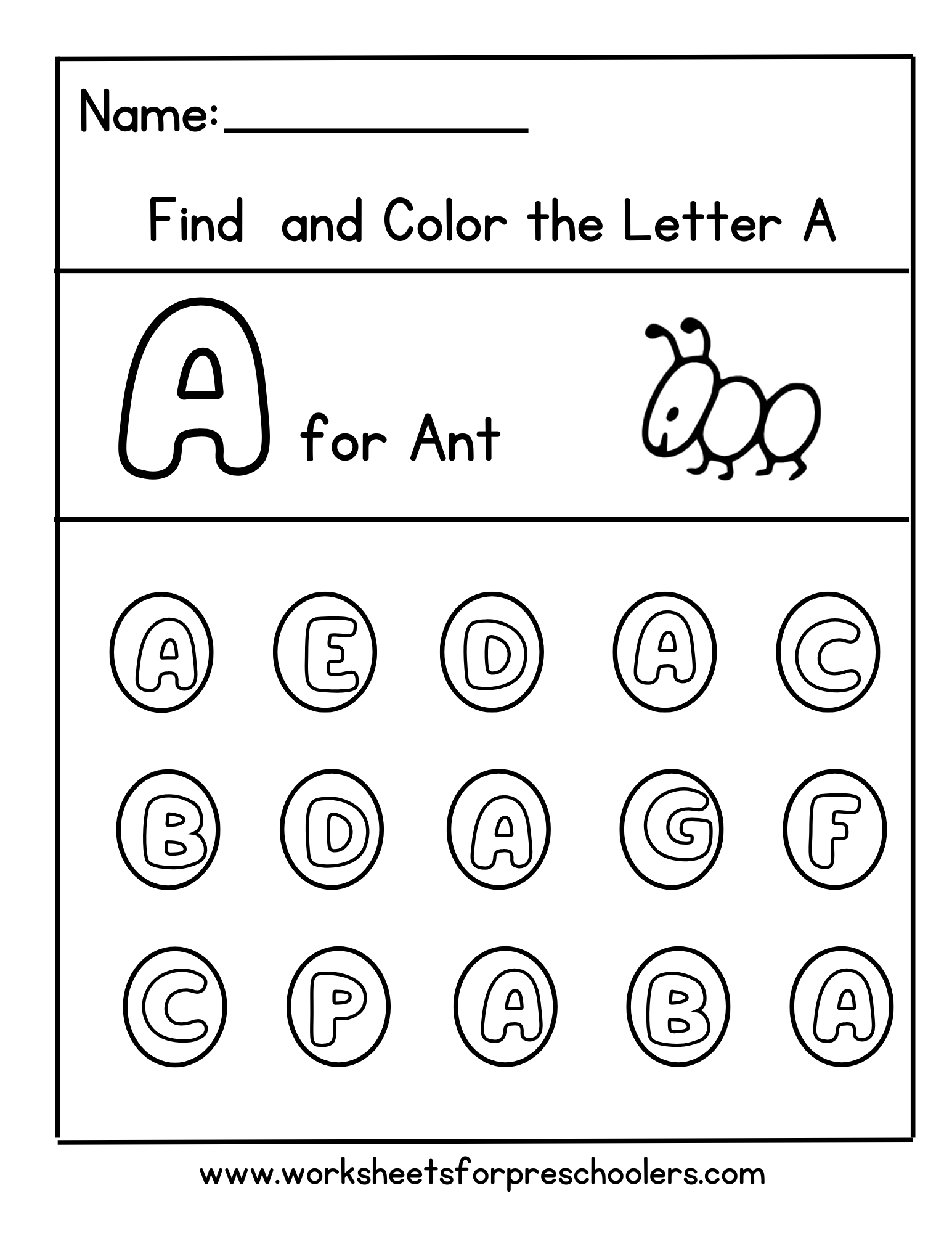 Find and Color Letter A for Ant Worksheet Find and Color Letter A for Ant Worksheet