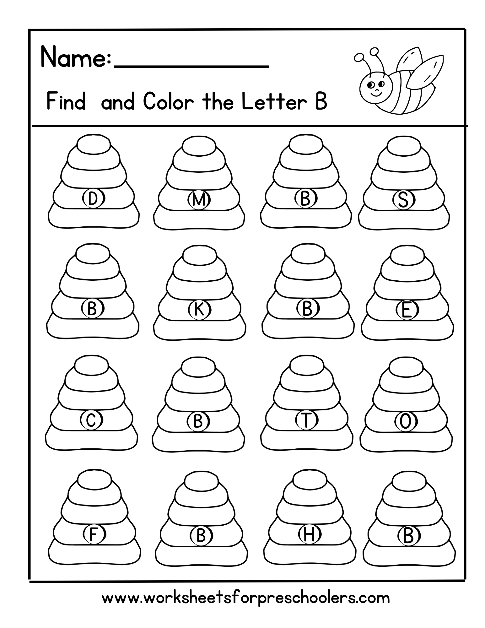 Find and Color Letter B for Beehive Worksheet