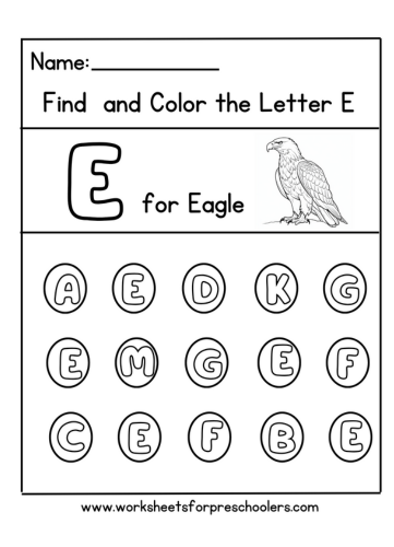Find and Color Letter E for Eagle Worksheet
