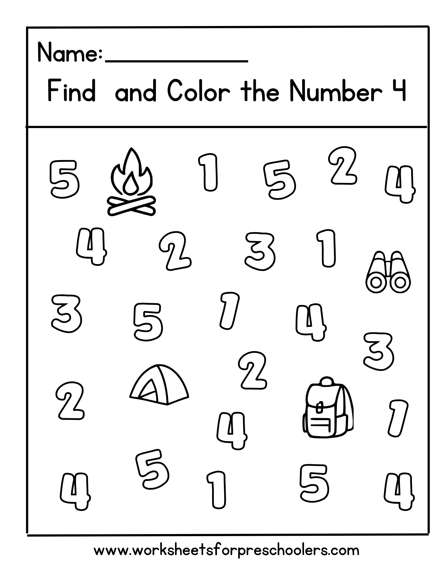 Number 4 Math Worksheet