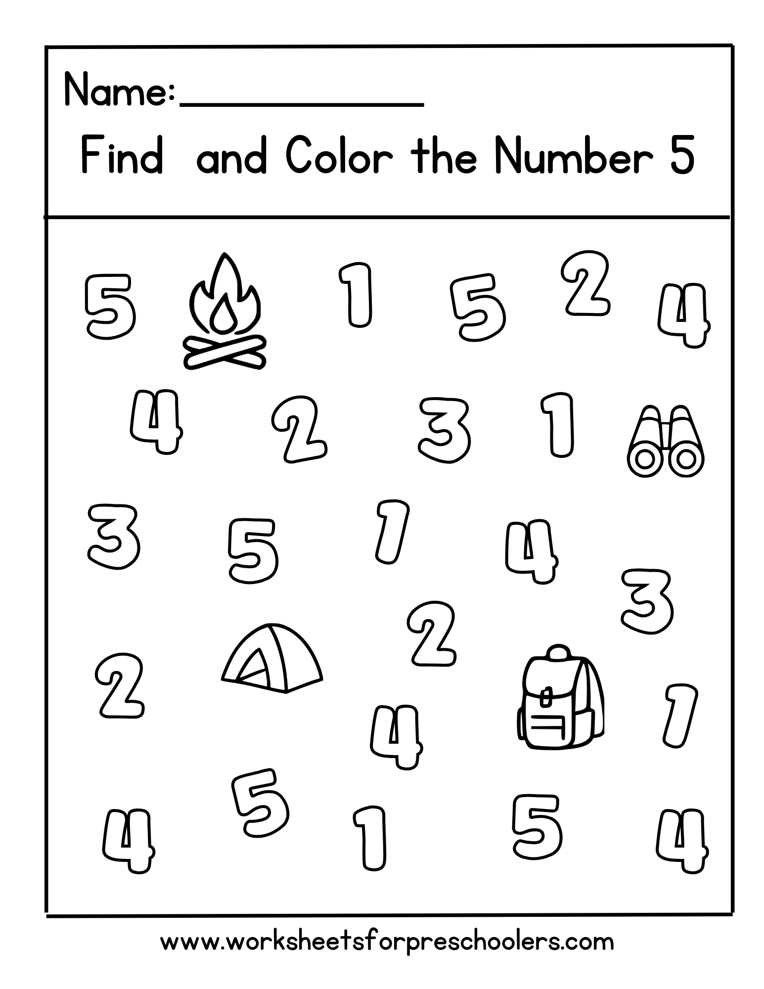 Number 5 Math Worksheet