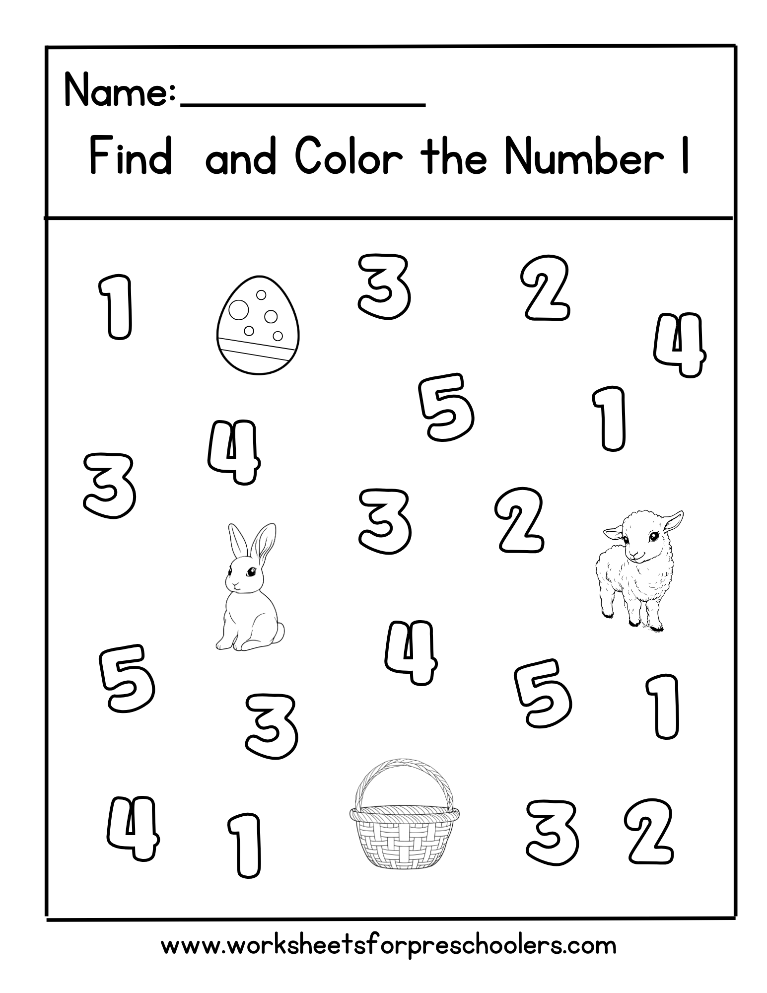 Easter find and color number 1 worksheet