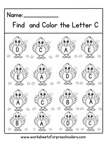 Preschool Find Letter C Activity Worksheet Turkey