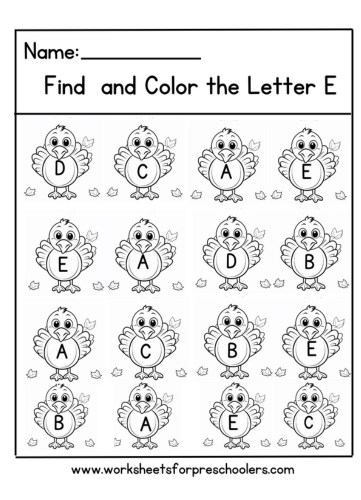 Preschool Find Letter E Activity Worksheet Turkey