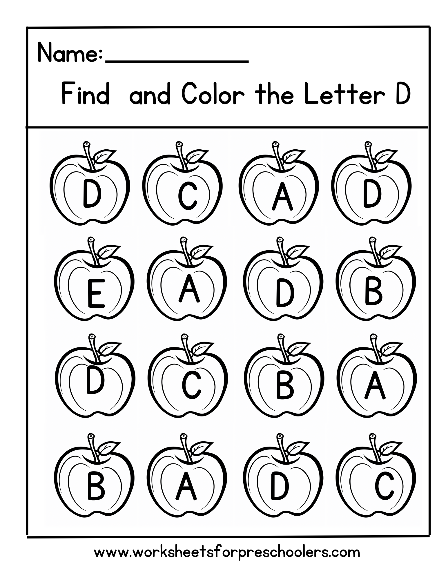 Preschool Find Letter D Activity Worksheet Apples