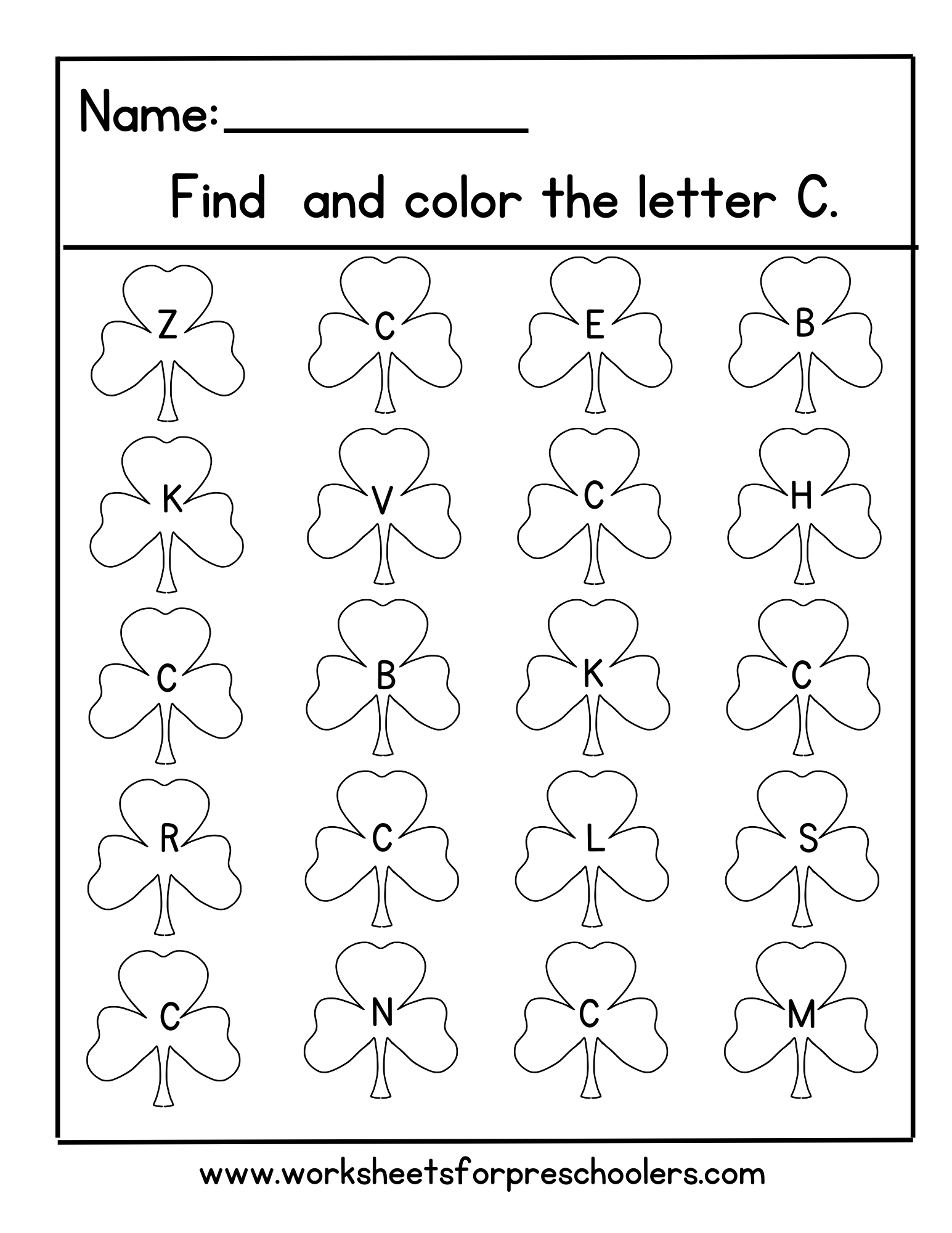 St-Patrick Find and Color Letter C Worksheet
