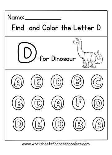 Find and Color Letter D for Dinosaur