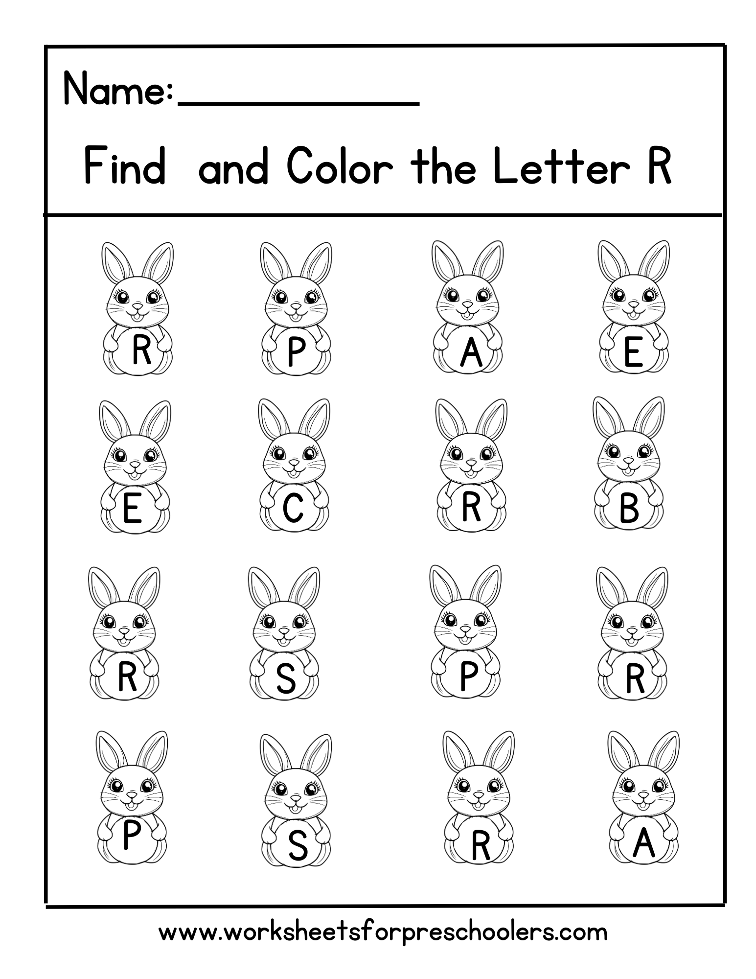 Letter R for Rabbit Worksheet