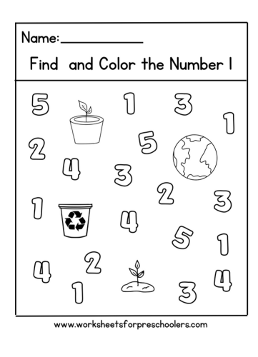 Earth Day Find and Color Number 1 Worksheet