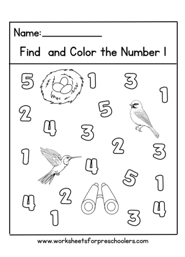 Birdwatching Find and Color Number 1 Worksheet