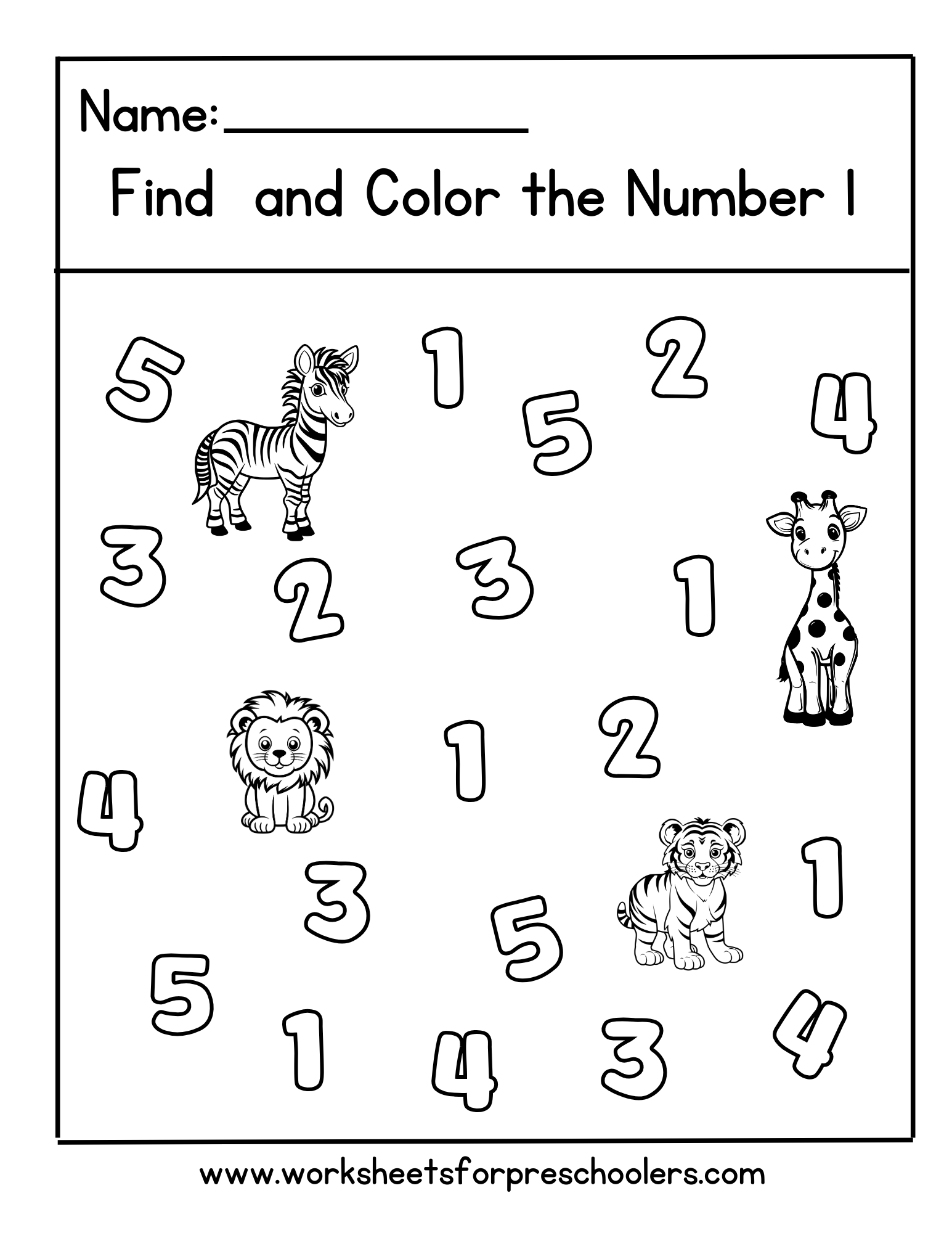 Jungle Animal Find and Color Number 1 