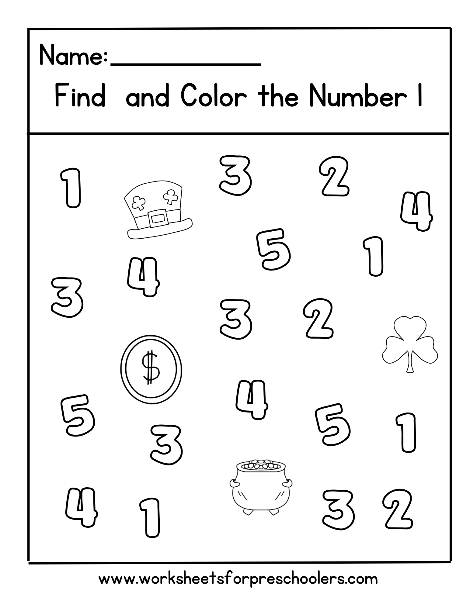 Number 1 Math Worksheet