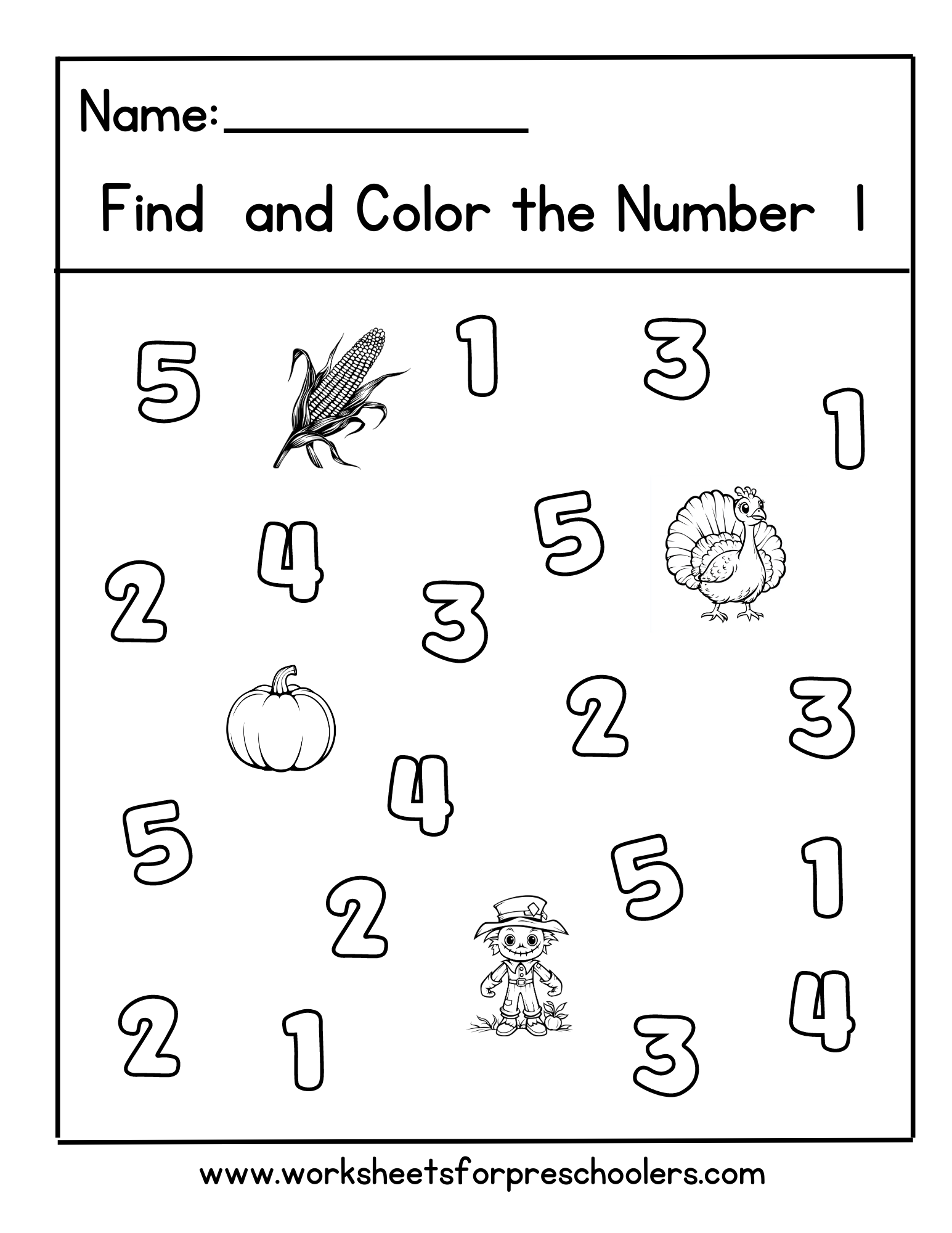 Thanksgiving Theme Find And Color Number 1 Worksheet