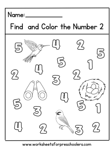 Birdwatching Find and Color Number 2 Worksheet