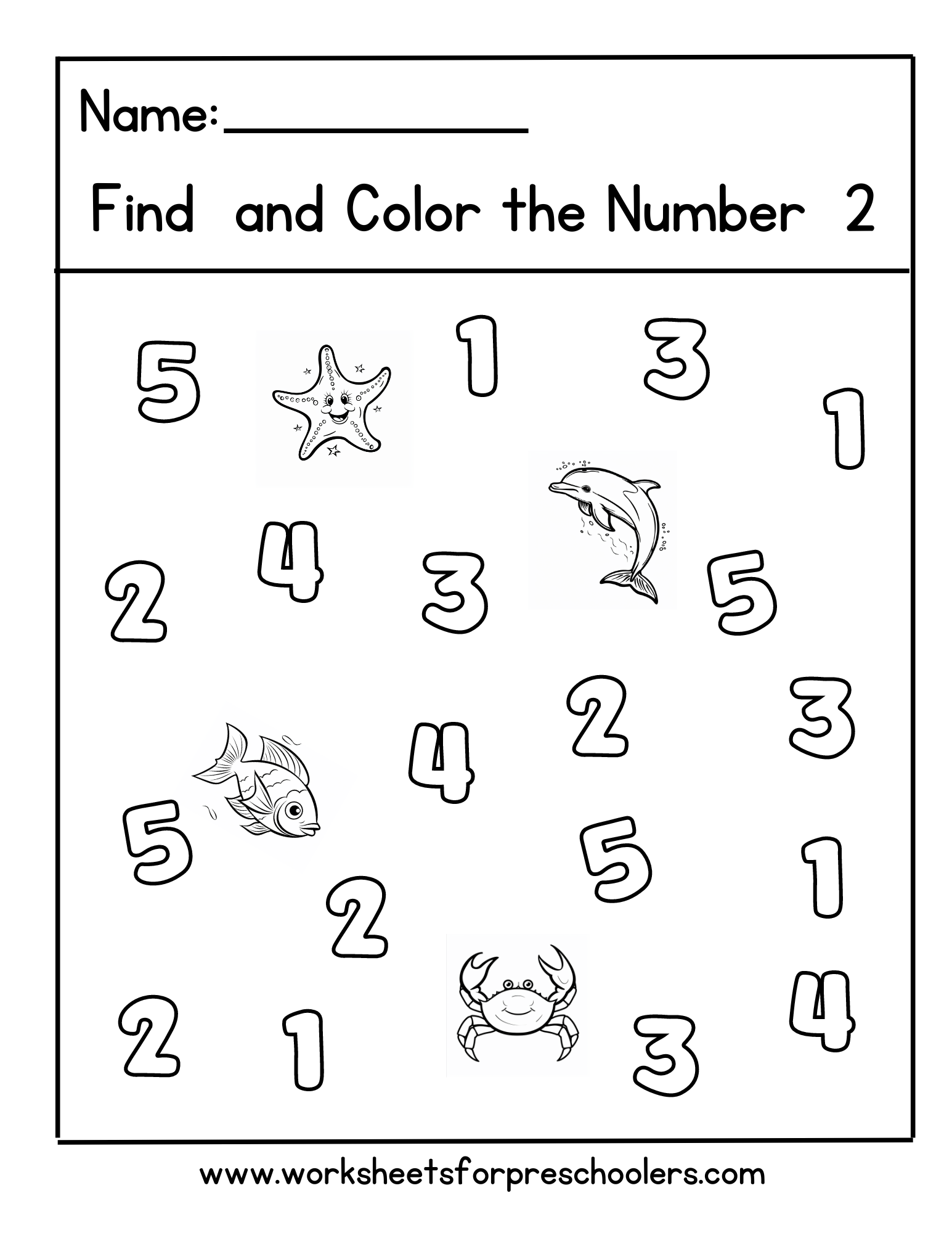Ocean Find and Color Number 2 Worksheet