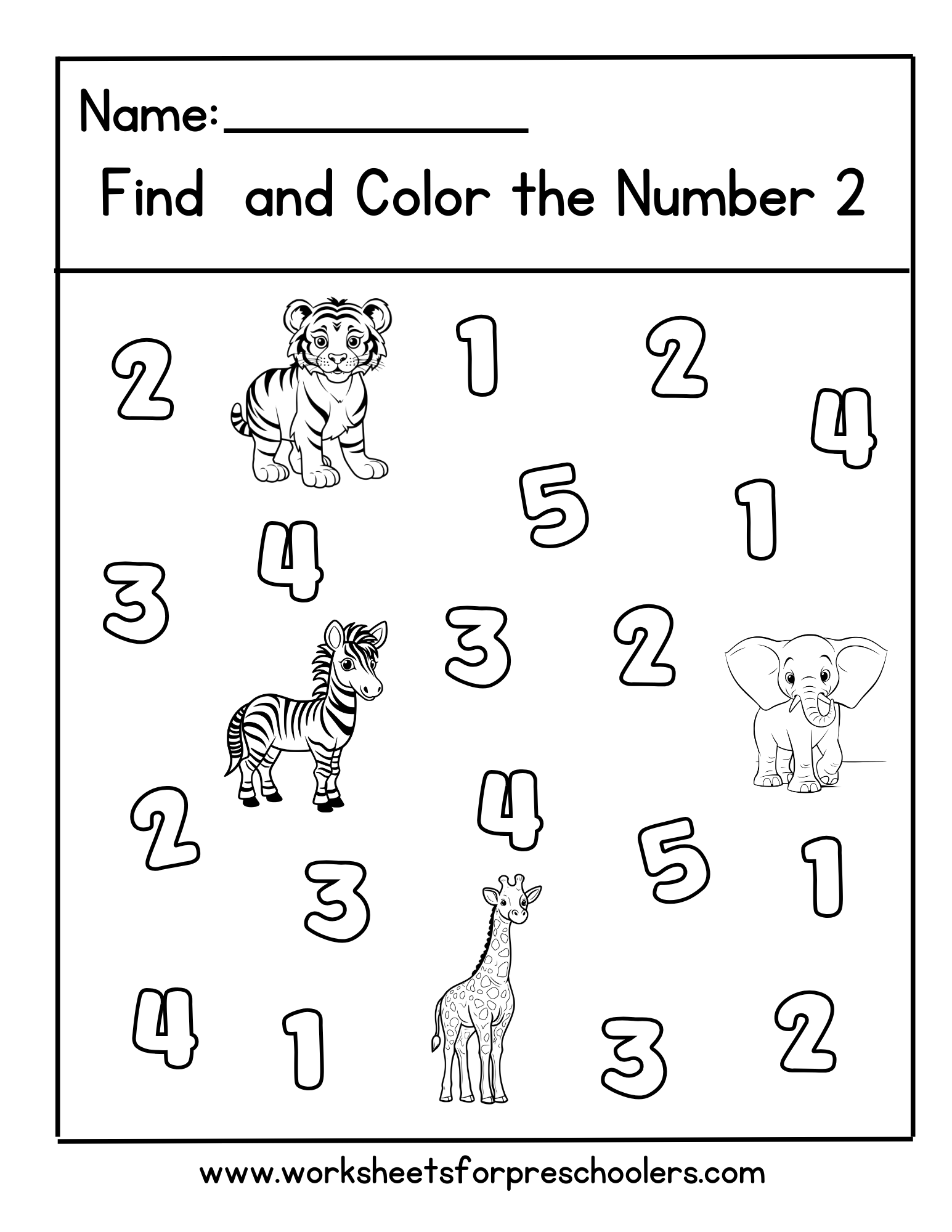 Jungle Animal Find and Color Number 2 Worksheet Jungle Animal Find and Color Number 2 Worksheet