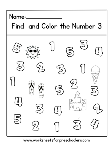 Summer Find and Color Number 3 Worksheet