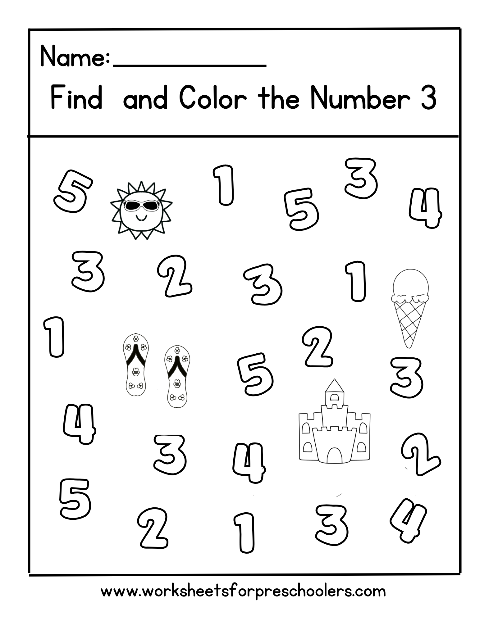 Summer Find and Color Number 3 Worksheet Summer Find and Color Number 3 Worksheet