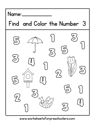 Spring Find and Color Number 3 Worksheet