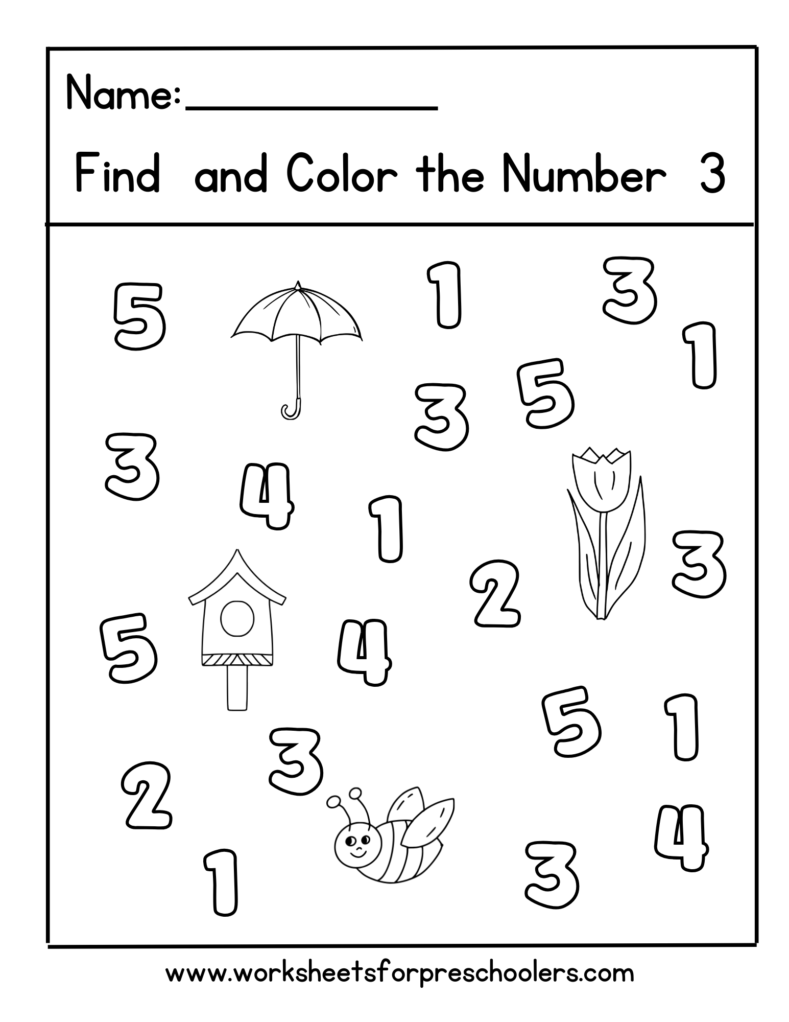 Spring Find and Color Number 3 Worksheet