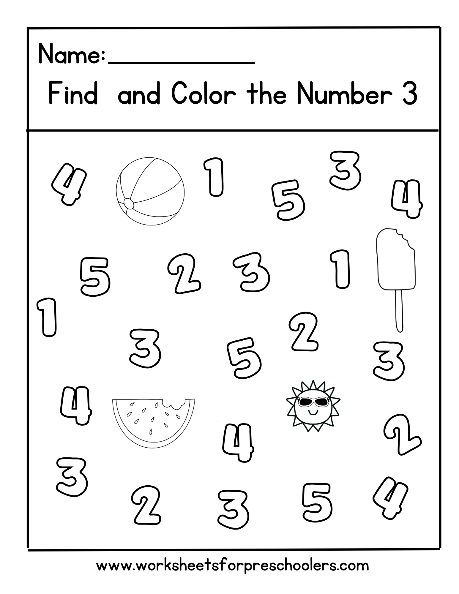 Number 3 Math Worksheet