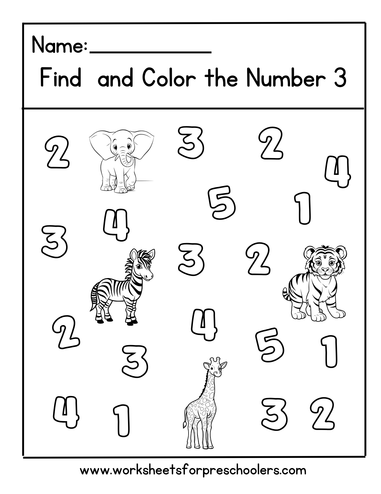 Number 3 Worksheet