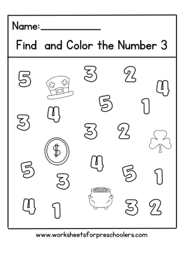 St Patrick Find and Color Number 3 Worksheet