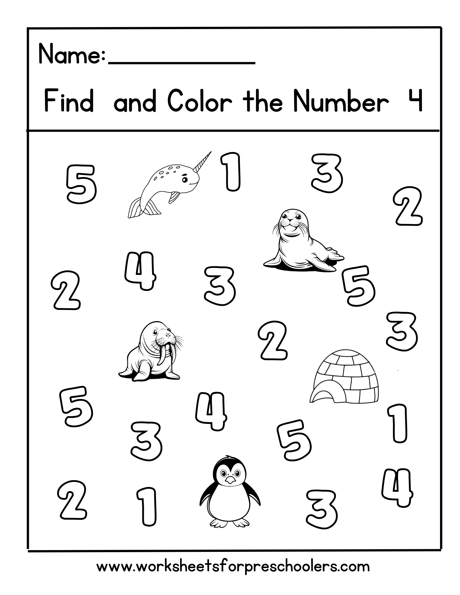 Number 4 Math Worksheet